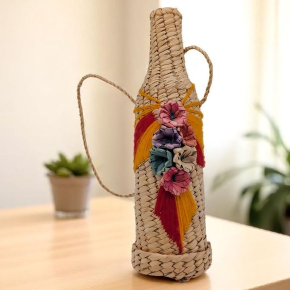 Wicker Floral Woven Wine Bottle Holder Rattan - Picture 1 of 5